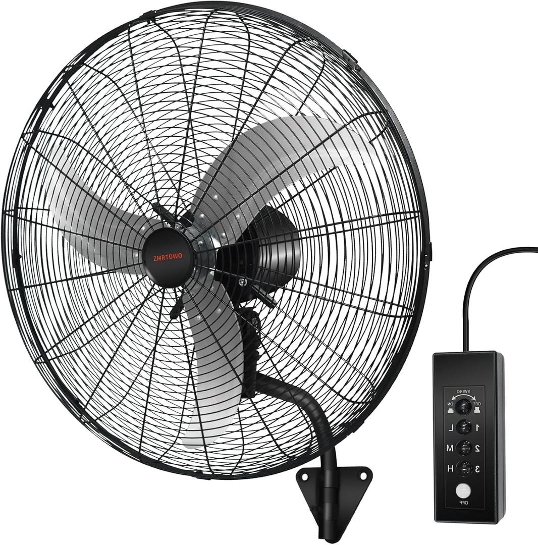 24 Inch Wall Mount Fan, Oscillating Wall Mounted Fan, 3 Speed High Velocity with Max 7200 CFM, IP44 Water Resistant for Patio, Warehouse, Workshop, Garage, ETL-Certified