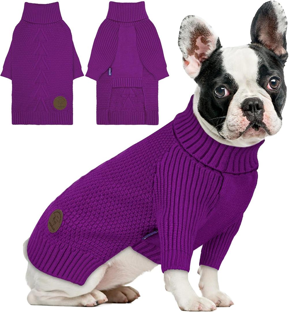 cyeollo Dog Sweater Pullover Turtleneck for Dogs, Classic Knitwear Fall Winter Cold Weather Dog Clothes Warm Pet Apparel Small Dogs Sweaters, Purple Large