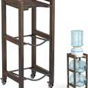3-Tier 5 Gallon Water Jug Holder with Top Shelf 4 Metal Wheels or Adjustable Feet Natural Hardwood Water Dispenser Floor Stand Wooden Organizer for Kitchen, Office, Garage Space-Saving Design