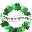 Wooden St. Patricks Day Door Sign - Shamrock Welcome Wreath Hanging Decor for Front Door, Wall, Indoor & Outdoor Irish Party Home Decorations (Happy St. Patrick's Day)