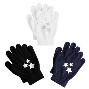 Glooarm 3 Pairs Kids Gloves Winter Gripper Knit Magic Gloves Stretch Warm Cold Weather Gloves for Boys Girls 4-12 Years