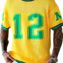 Verdusa Men's Jersey Shirts Short Sleeve Sweater Crew Neck Streetwear Pullover Knit Tops Yellow X-Large (XL)