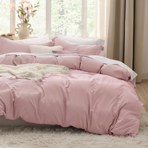 Bedsure Prewashed Duvet Cover King, Cotton-Like Soft Bedding Set, Pink