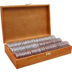 20-46 mm Wooden Coin Holder, 120 Pcs Highly Transparent Coin Capsules with Foam Gasket, Coins Collector Case Holder, Professional Coin Storage Case Box for Coin Collection (Bronze)