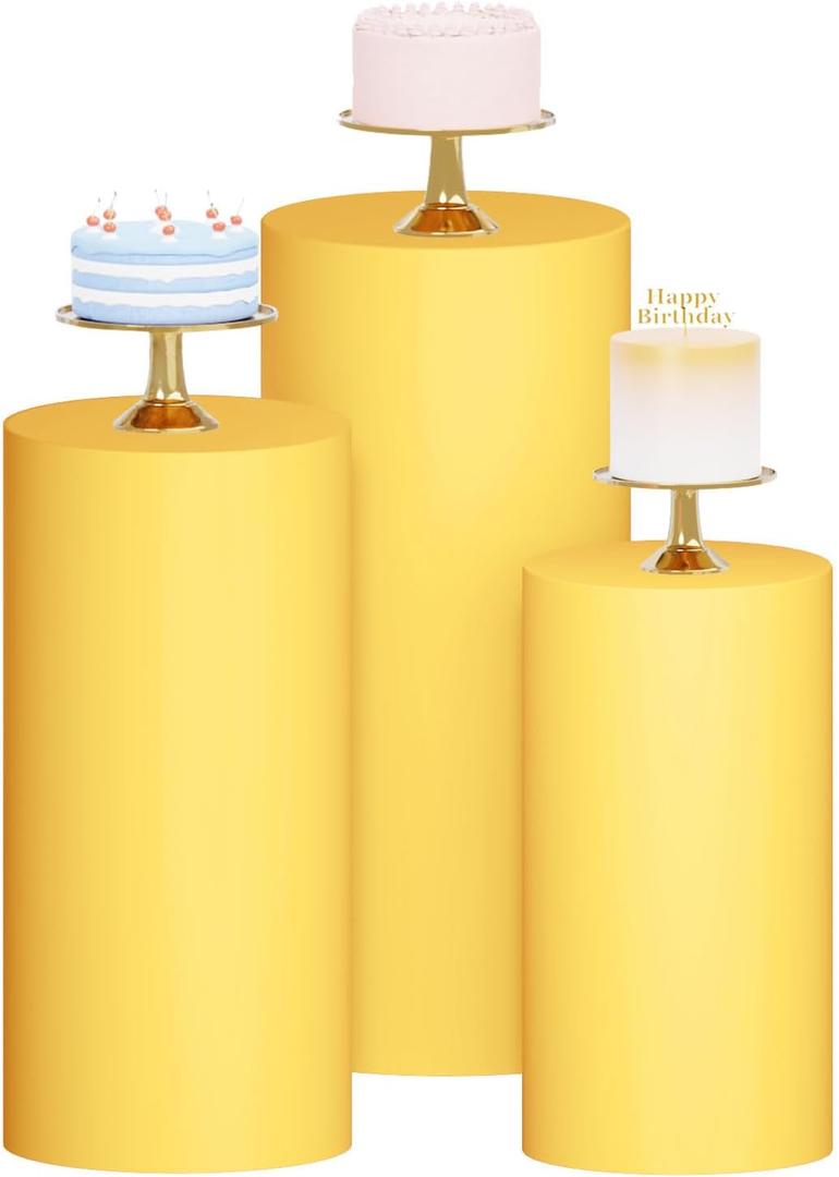 Gold Party Cylinder Cover Set of 3 Pedestal Stand Covers for Cylinder Tables Spandex Cylinder Stand Covers Cylinder Plinth Display Cover Pillar Liners for Parties Wedding Baby Shower Birthday