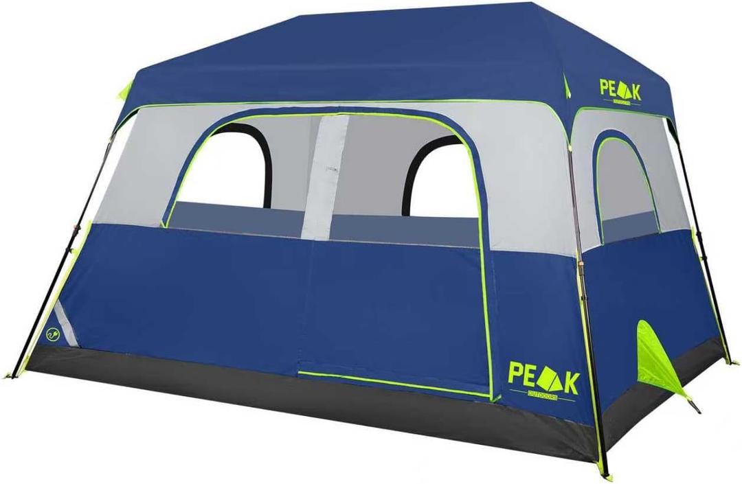 PEAK OUTDOORS Instant Tent 6/8 Person Tents for Camping, 60 Second Easy Setup Portable Camping Cabin Tent with Rainfly, Waterproof Pop Up Tents for Family Camping & Hiking with Expandable Carry Bag
