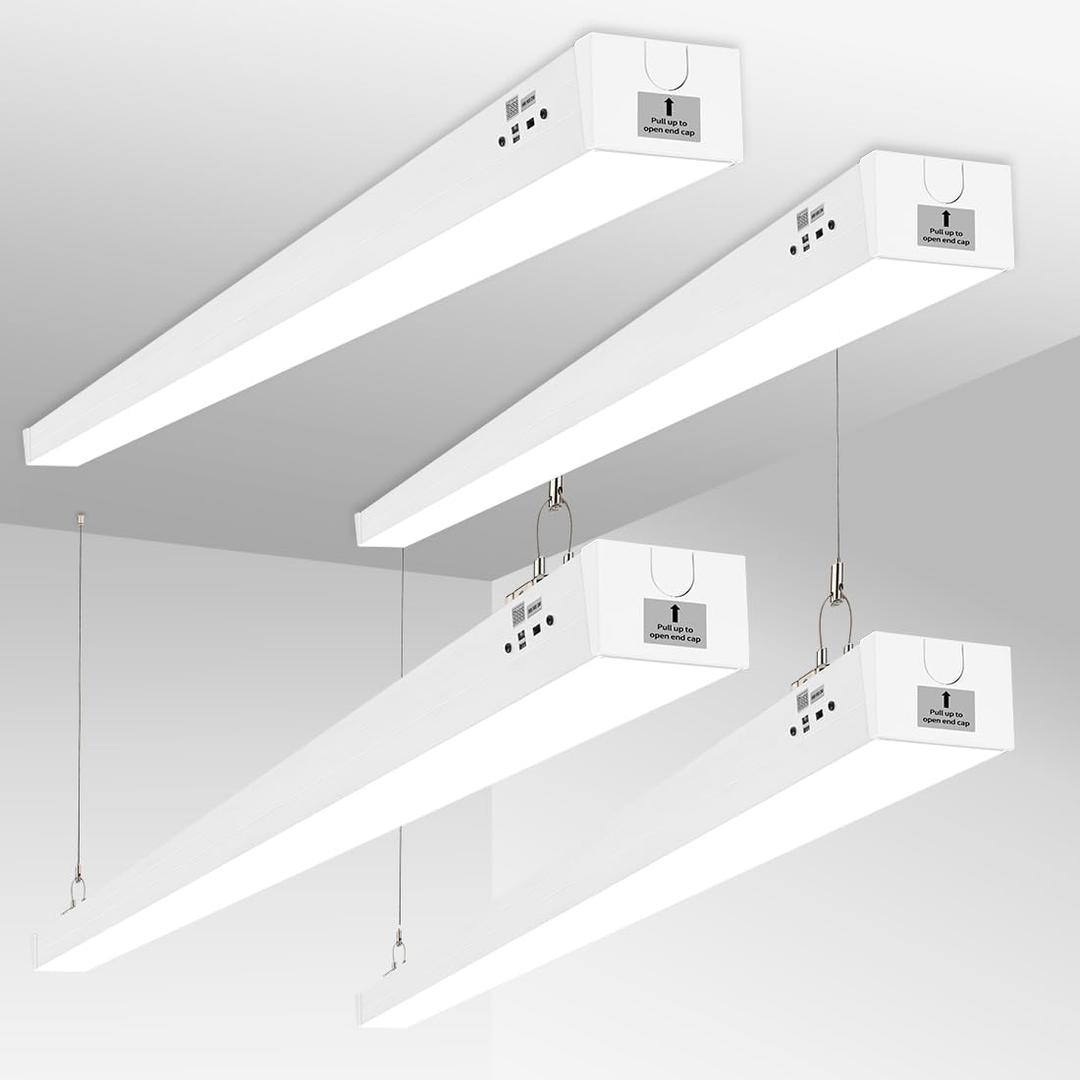 DAKASON 8FT LED Linear Light, Modern 8Foot LED Shop Lights 100/80/60W 3/4/5000K CCT, 8Feet Commercial Bay Lighting Fixture for Office, Workshop, Flush Mount/Suspended 0-10V Dimmable White 4 Pack