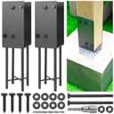 4"x4" Stainless Steels U-Shape Post Holder, Wet Concrete Post Anchor, Heavy-Duty Post Base Bracket for Fence, Deck Railing, Wood Gazebo, Pergola (2pack-Dark Gray)