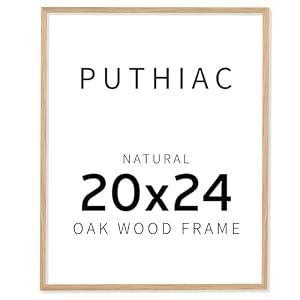 puthiac 20x24 Solid Oak Wood Picture Frame, No Mat, Wall Display Only, Vertical or Horizontal, Plexi Front, 1 Pack, Natural Oak