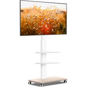 FITUEYES Rolling TV Stand, Mobile TV Cart on Wheels for 32-65 70 Inch Flat Screen TVs, Tall Floor TV Stand with Swivel Mount, Corner TV Stands for Bedroom, Living Room, Home Office,Small Dorm, White