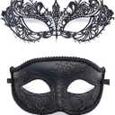 Vtrem Masquerade Mask for Couples: Black Mardi Gras Party Ball Mask Set Women Men Dad Daughter Prom Couple Valentine's Masks