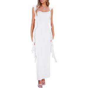 PrettyGarden Women's 2026 Summer Wedding Guest Dress Sleeveless Ruffle Formal Cocktail Party Maxi Bodycon Dresses, Small