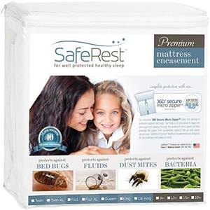 Full Size SafeRest Premium Waterproof Lab Certified Bed Bug Proof Zippered Mattress Encasement (Fits 9 - 12 in. H) - Designed For Complete Bed Bug, Dust Mite and Fluid Protection