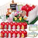 84 Pcs Adopt a Pet Party Supplies 24 Mini Animals 10 White Plastic Fence 24 Paper Gift Boxes 24 Adoption Cards with Mini Chalkboard and Artificial Lawn(Farm Animals)