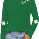 St Patricks Day Shirt for Women Lucky Shamrock T-Shirt Long Sleeve Irish Clover Heart Tee Top (XX-Large, Green4)