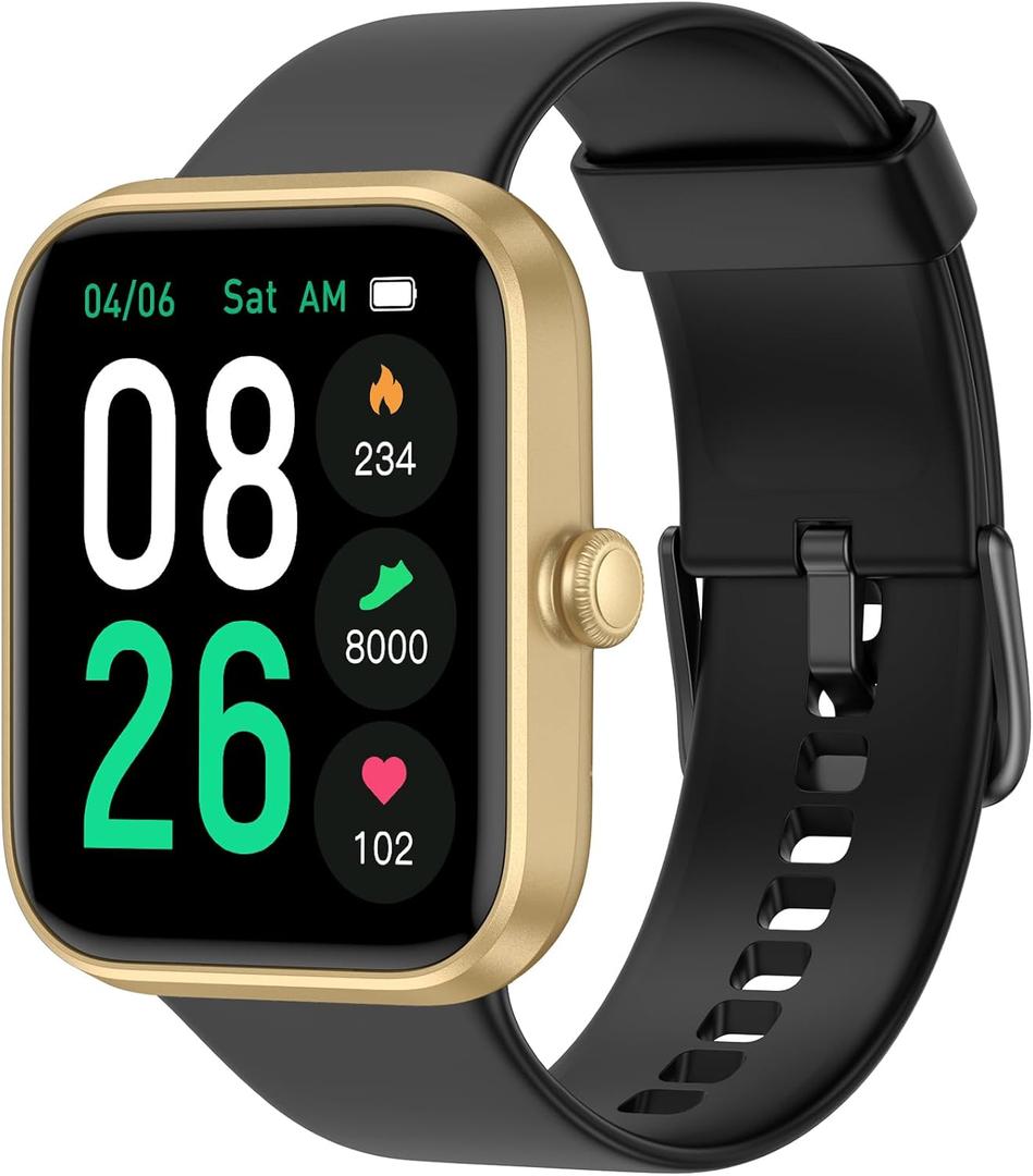 EURANS Smart Watch 45mm, AMOLED Fitness Watch with Heart Rate/Sleep Monitor Steps Calories Counter, IP68 Waterproof Activity Tracker Compatible with Android iOS, Black Gold