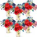 Domensi 6 Set Patriotic Centerpiece 4th of July Table Centerpiece Decoration Red and Blue Artificial Daisy Flower, Glass Mason Jars with String Light and Mini American Flags Decor for 250 Anniversary