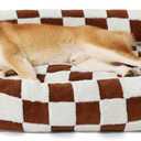 LE SURE Cute Dog Bed for Large Dogs - Washable Pet Beds,Cozy Rectangle Orthopedic Sofa with Jacquard Shaggy Plush & Anti Slip Bottom,36x27x8inches (Brown Checks)
