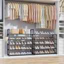 Kitsure Shoe Rack for Closet - 10-Tier Shoe Organizer with Hook Rack, Large-Capacity & Space-Saving Shoe Shelf for Entryway, Bedroom, Living Room,32.2" x 11.8" x 68.5", Black