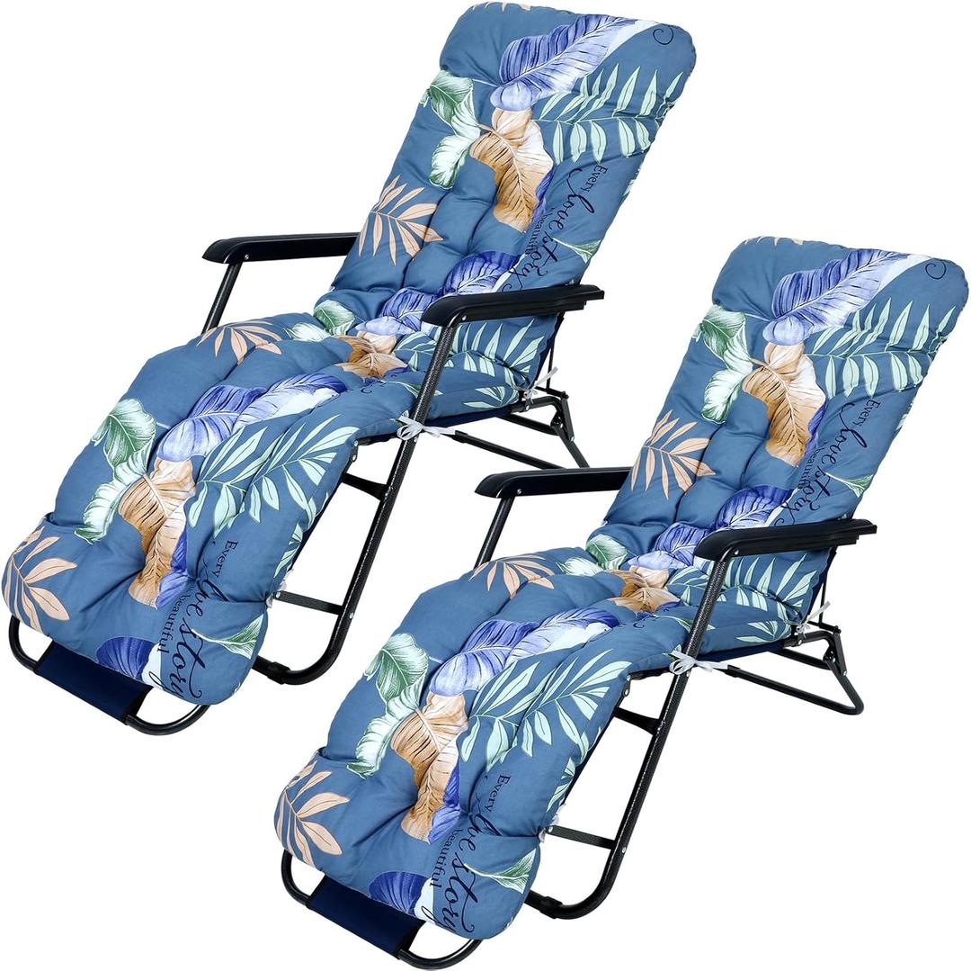 Huwena 2 Pcs Outdoor Lounge Chair Cushions 67 x 21 Inch Patio Lawn Lounger Cushion Floral Printed Thickened Lounge Chaise Pads Replacement for Outdoor Indoor Furniture(Multi Leaves)