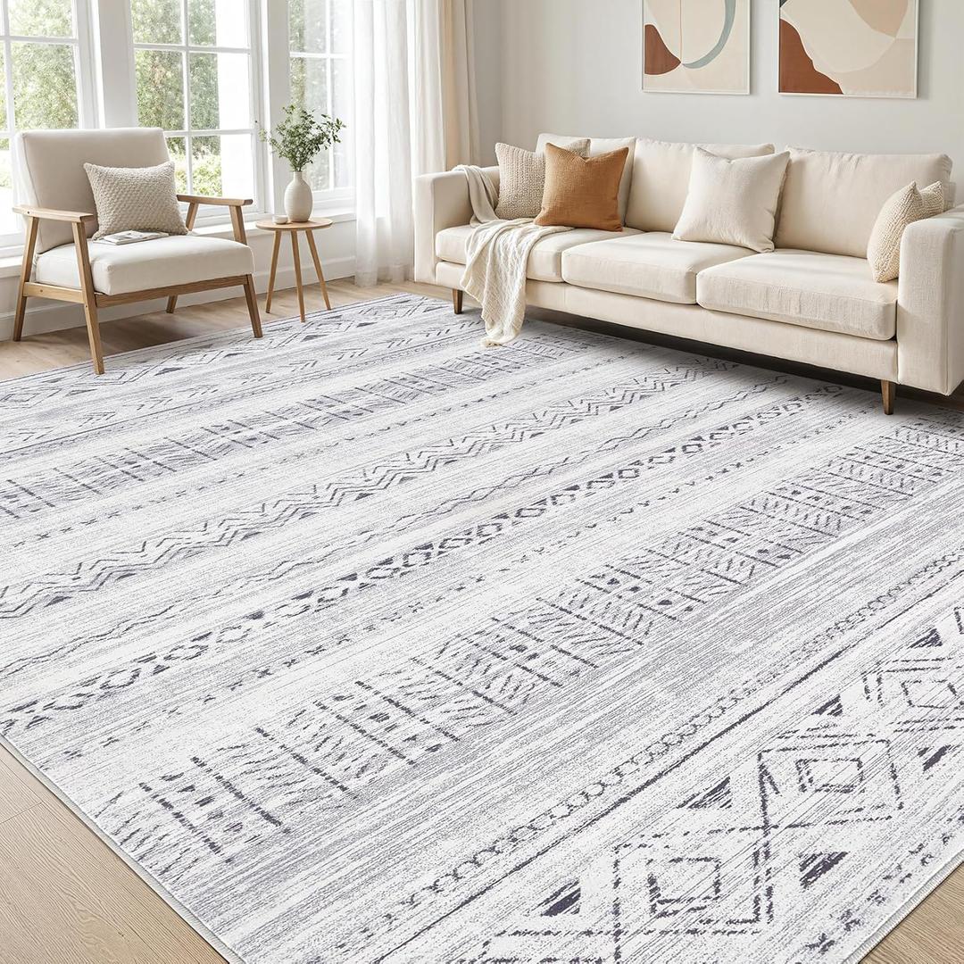 Area Rugs for Living Room Washable Living Room Rug Soft Neutral Indoor Floor Carpet Non-Slip Stain Resistant Modern Boho Rugs for Bedroom Dining Room Kids Room Nursery Office Home Grey (5' x 7' (Rectangular))