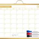 ARCOBIS Monthly Calendar Whiteboard - 12" x 16" Double-Sided Magnetic Dry Erase Board with Gold Frame - Portable Wall Hanging Planner for Home, Office, School