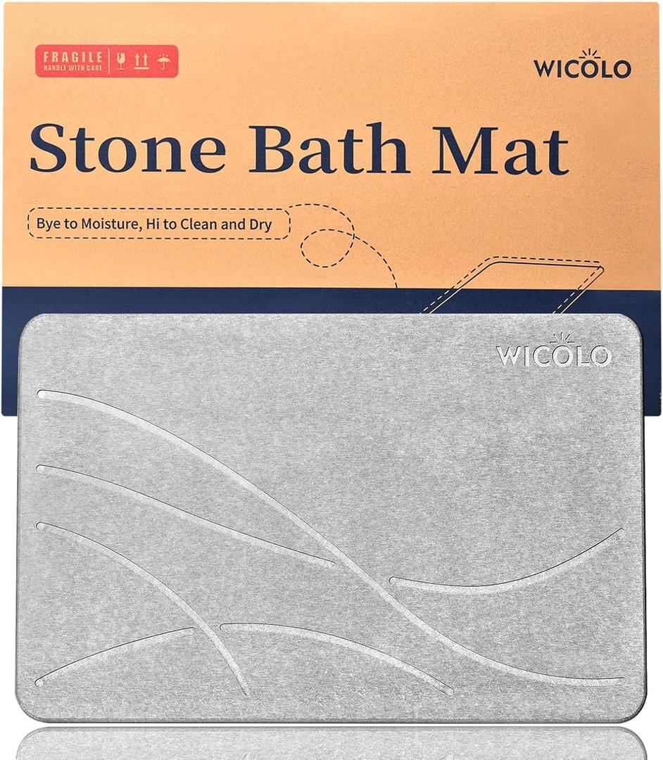 Stone Bath Mat, Diatomaceous Earth Shower Mat, Ultra Absorbent, Non-Slip, Quick Drying, Large Stone Bath Mat for Bathroom Kitchen (23.5 * 15inch, Grey) (23" x 15.4" (Rectangular))