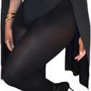 Women's Sexy 2 Piece Outfits Ruched Crowl Neck Cape Sleeve Thong Bodysuit Top Sheer Stockings Club Jumpsuits (Black, Large)