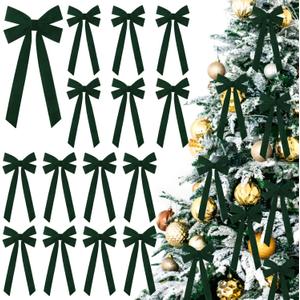 JOICEE 15Pcs Christmas Velvet Bows, 5in x 12in Christmas Tree Bows Rustic Crafts Gift Wrapping Bows Xmas Ornaments for Wreath Garland Tree Decorations Indoor Outdoor Holiday Decor(Green)