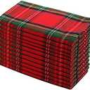 COTTON CRAFT Christmas Tartan Plaid Napkins -12 Pack Cloth Napkins - Xmas Holiday Lunch Brunch Dinner Party Festive Celebration - Paperless Reusable Washable Table Napkin -17x17 Red Green
