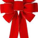 Red Christmas Bows Decorations Big Velvet Bow with Wired Gold Border for Tree Topper, Wreaths, Outdoor, Garland, Outside (12 * 14 inch)