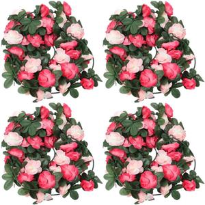 SUPVOX 4pcs Artificial Rose Vine Garland for Home and Wedding Decor Elegant Flower Hanging Plant Decoration for Valentine Day Parties and Festivals (Pink)