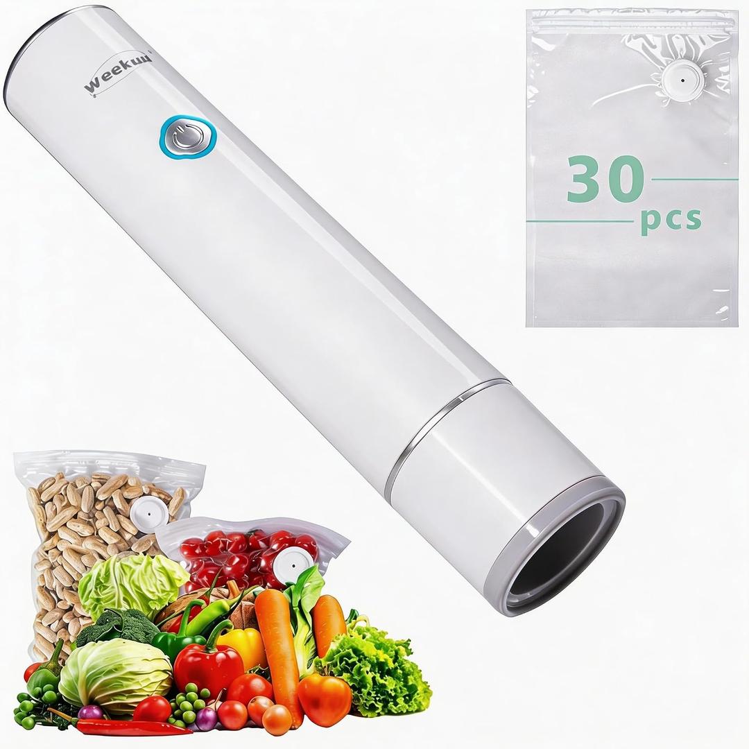 Handheld Vacuum Sealer for Food Storage – Portable & Rechargeable, Easy One-Hand Automatic Operation, 1 Vacuum Sealer + 30 Food Reusable Bags