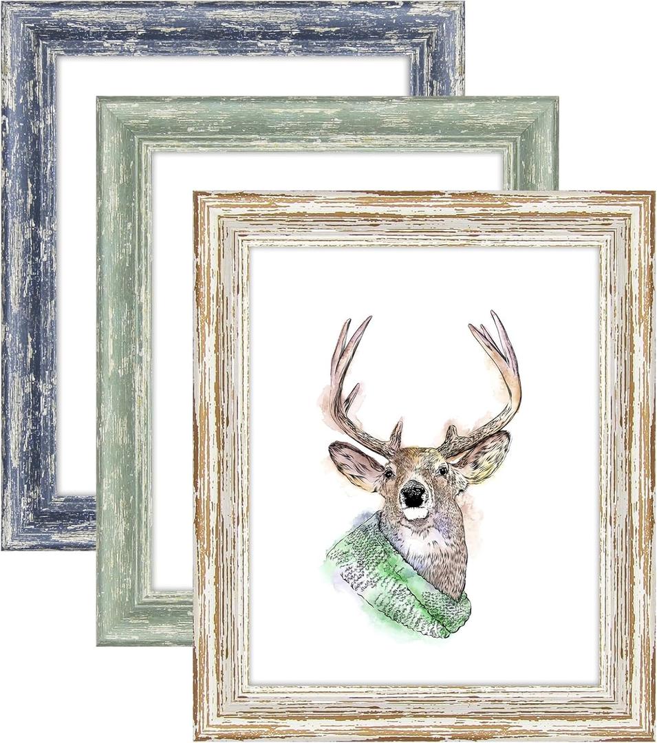 AAQ 8x10 Picture Frame of 3 Set- Picture Frames with HD Plastic Cover,Farmhouse Picture Frames for Table or Wall Hanging (Multicolour)