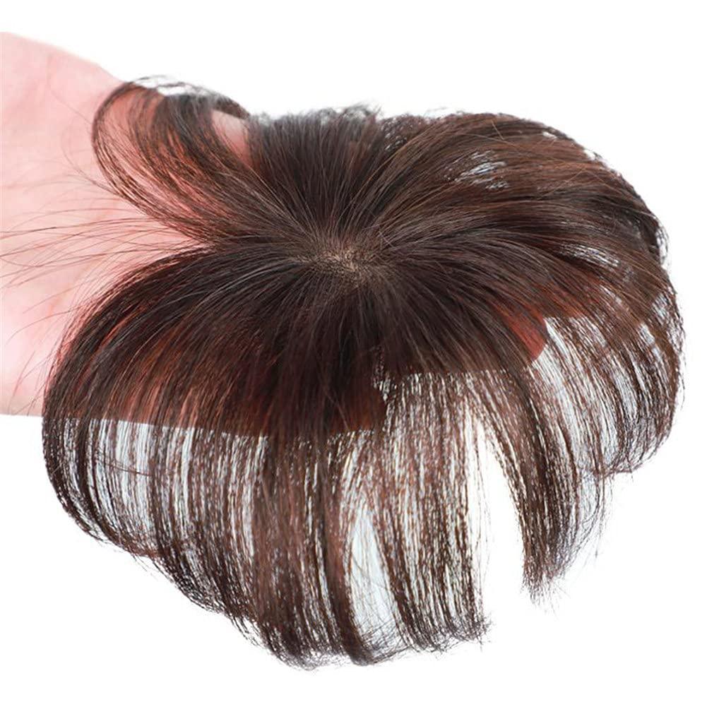 RemeeHi Silk Base Clip In Human Hair Toppers -Loss Thin Hair Top Replacement Straight 10cm Invisible Bangs Toupee Natural Balck