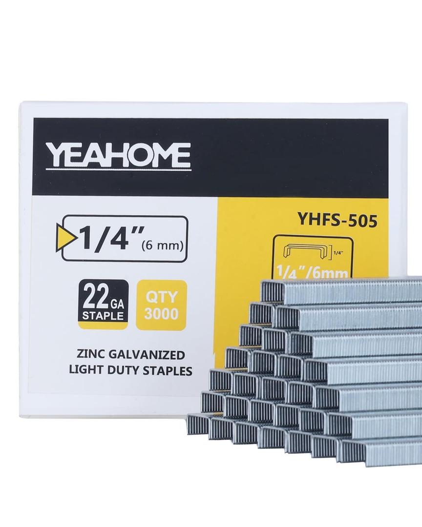 YEAHOME Light Duty Staples for Staple Gun, 3000 Counts 1/4-Inch JT21 Staples Standard Refill for Stapler, Suit for Upholstery, Crafts, General Repairs