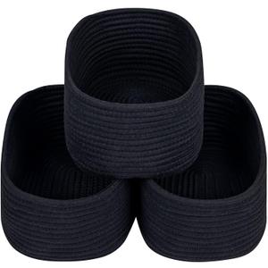 CubesLand Black Baskets Bins for Organizing, Small Woven Storage Baskets for Shelves, Cute Closet Cube Bins Set of 3, Baby Nursery Toys Cube Bin, Home Decor Organization Storage
