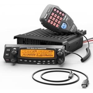 Radioddity DB50 Dual Band Mobile Radio Transceiver, UHF VHF 50W High Power Amateur Ham Radio, Multi-Band Receiver with Detachable Front Panel, Programming Cable, CTCSS/DCS, Chirp Programmable