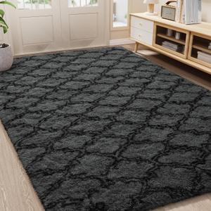LOCHAS Luxury Shag Area Rug  98" x 60" Feet Geometric Plush Fluffy Rugs, Extra Soft Carpet Moroccan Rugs for Bedroom Living Room Dorm Kids, High Pile Shaggy Floor Rug Decor, Dark Grey/Black Lochas Carpet