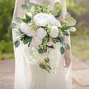 Ling's moment White Bridal Bouquet Cascading, White Wedding Bouquets for Bride, 13 Inch Ivory Bride Bouquets for Wedding Artificial Flowers Bouquets