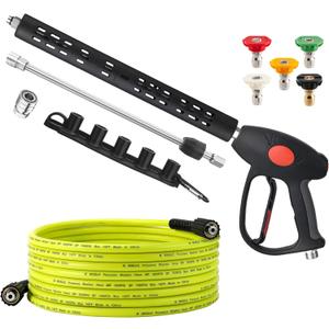 M MINGLE Pressure Washer Hose and Gun Kit, 25 FT Power Washer Hose with 5 Nozzle Tips and M22-14mm Fitting, Replacement for Ryobi, Simpson, Craftsman