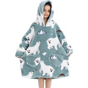 Zando Blanket Hoodie Wearable Blanket Kids Toddler Oversized Comfy Sweater Warm Sherpa Fleece for Girls Boys Gift, 6-10