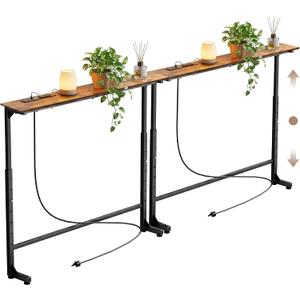Adjustable Height Narrow Sofa Table with Built-in Power Outlets, 78" Long Console Table Behind Couch Table with Charging Station Skinny Entryway Table for Living Room & Hallway (Rustic Brown)