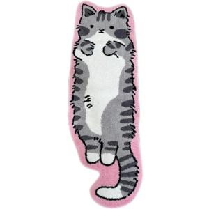 Pink Gray cat Rug - Cat Shaped bathmat - Handmade & Premium- 28in W (70cm) - Kitty Decor - Living Room, Bedroom, Children Room, Door mat - Luxape cat Rug (Luxape-f)