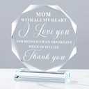 BLUEBOOK Love You Mom Glass Plaques Keepsake Gifts for Mommy, 4.5x3.9in Thank You Mom Sign from Daughter Son Presents, Best Unique Christmas Valentines Day Gifts for Mom