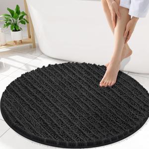 Smiry Bathroom Rugs Mat Round 30x30, Soft Absorbent Chenille Bath Rugs, Non Slip Rubber Backing Machine Washable Quick Dry Bath Mats for Bathroom Floor, Tub, Shower, Home Accessories, Black