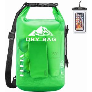 HEETA Dry Bag Waterproof for Women Men, 5L/10L/20L/30L/40L Roll Top Lightweight Dry Storage Bag Backpack with Phone Case for Travel Swimming Boating Kayaking Paddle Board Camping Beach Accessories (Green)