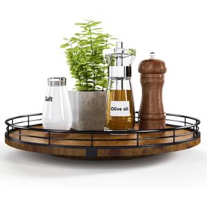 Farmhouse Oak 13" Lazy Susan Turntable Organizer for Cabinet, Round Wooden Lazy Susan Organization and Storage for Dining Table, Pantry, Kitchen, Countertop, Cupboard,Home Decor, Walnut Wood