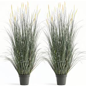 Faux 4ft 2-Pack Horsetail Reed Grass with Pink Spikes, 48in Tall Indoor Outdoor Fake Grass in Pot, Home Office Decorative Artificial Plant & Greenery, Wedding Decor Green Bristlegrass