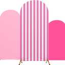 Striped Arch Backdrop Cover Set of 3 Pink Arch Covers Spandex Stretch Backdrop Stand 4ft, 5ft, 6ft for Wedding Birthday Banquet Ceremony Decoration(Pink)